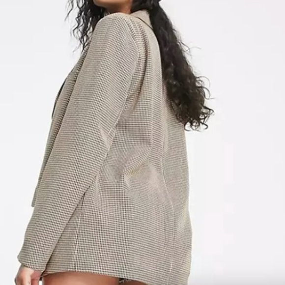 Oversized blazer in beige houndstooth - Picture 2 of 3